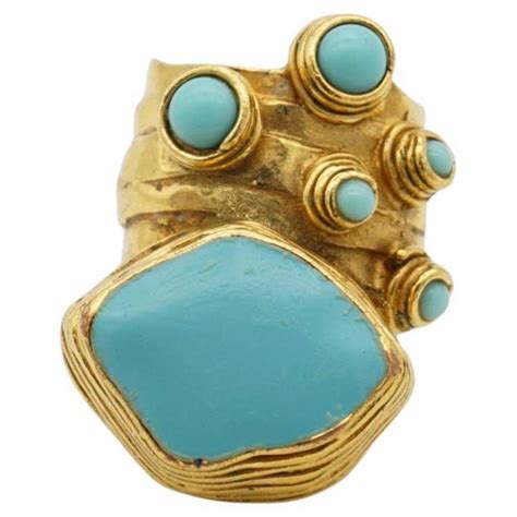 Yves Saint Laurent YSL Arty Teal Turquoise Chunky Gold Tone 